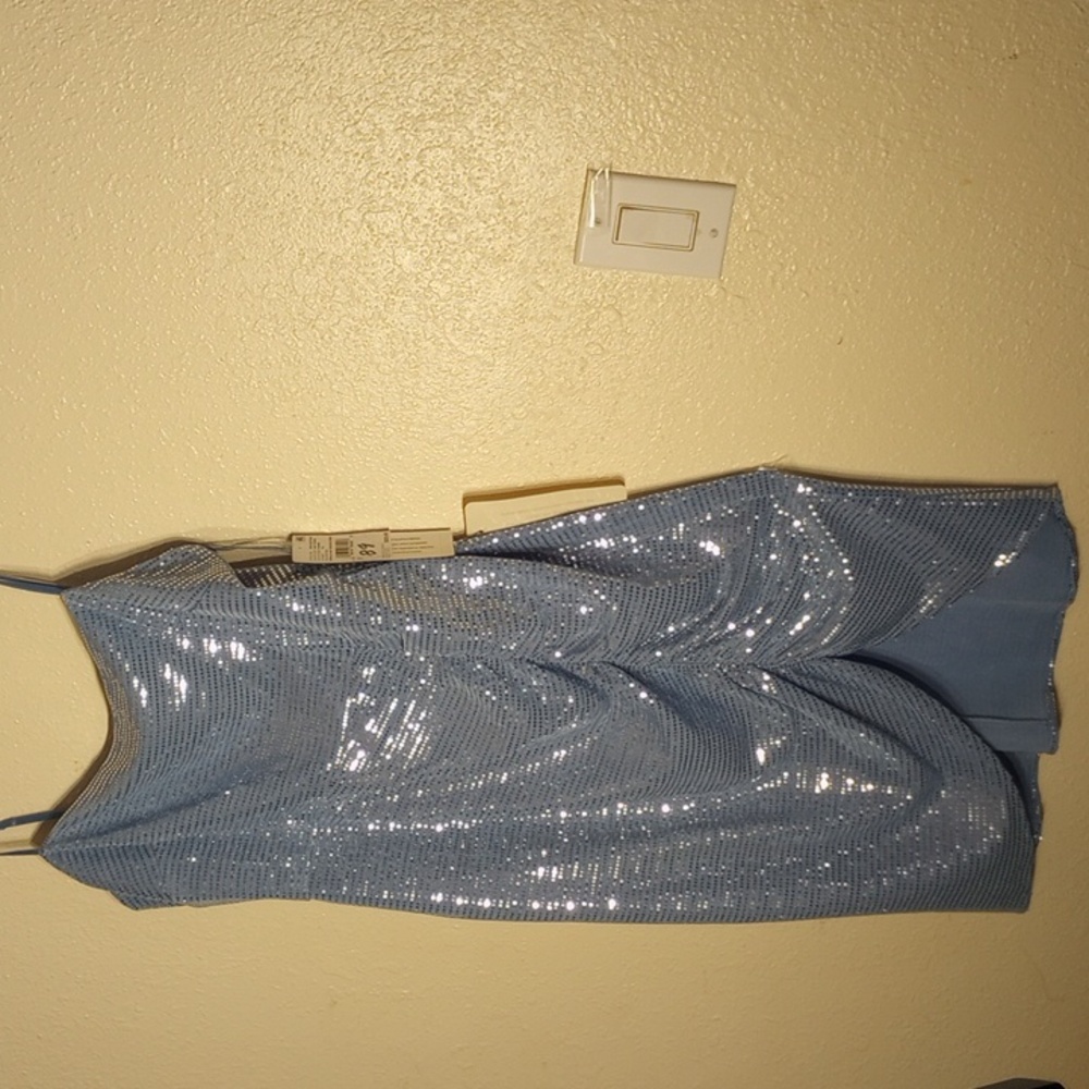 Adrianna Papell Blue Sequin Prom Dress